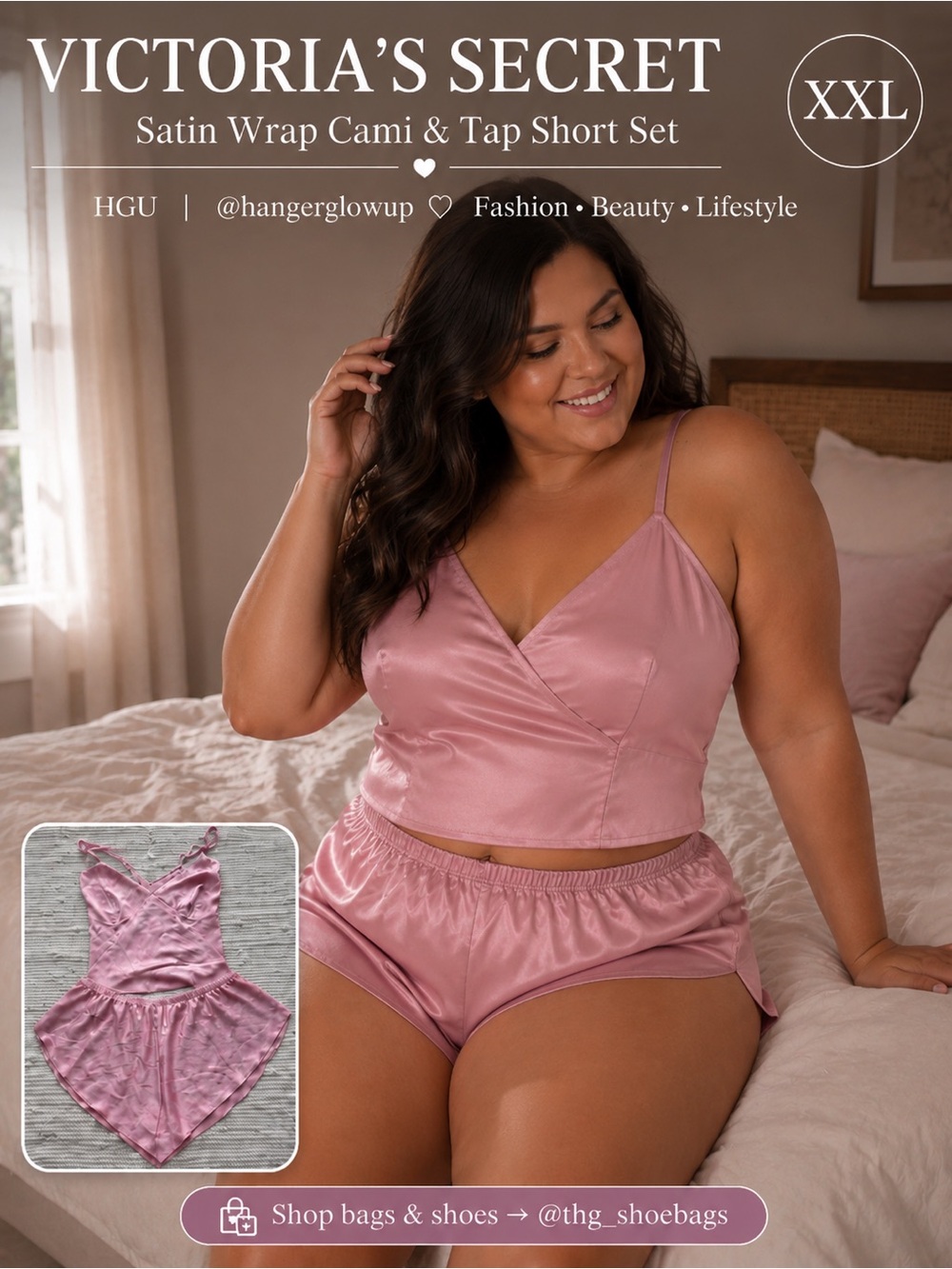 Victoria’s Secret Dusty Pink Satin Wrap Cami & Tap Short Pajama Set NWT XXL